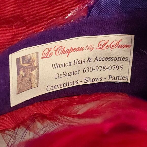 Vintage Handcrafted Assimetrical Red Purple feather fascinator hat headband - Picture 5 of 9